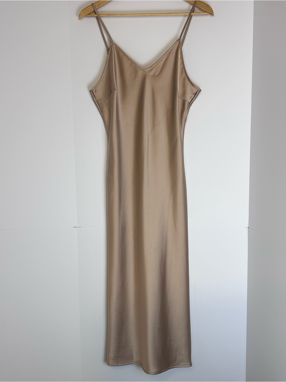 BAILEY 44 Champagne Satin Look Maxi Slip Dress Adjustable Straps medium